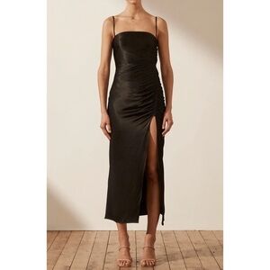 NWT Shona Joy Midi Satin Ruched Thalia Bias Dress